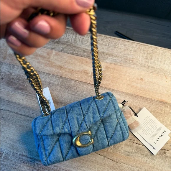 Coach Denim Quilted Shoulder Bag with Gold Chain - Picture 6 of 6